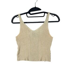 Reformation Ribbed Knit Tank Top Womens Tan V Neck Sleeveless Crop Casual Size S